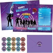 Tevxj 90 Pcs Gaming Birthday Party Invitations Cards with Envelopes Game Party Supplies Fill In Birthday Invite Cards Stickers for Kids Boys Girls Video Game Lovers Birthday Party Decorations Favor