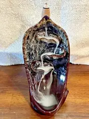 New Backflow Incense Burner - Cascading Wave Glazed Ceramic Cone Holder 6" tall