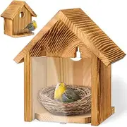 Window Bird House for Outside with Strong Suction Cups, Clear Acrylic Bird House for Viewing Inside, Hanging Wooden Birdhouses, Bird Nesting Box for Bluebird Finch Chickadee