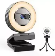 2021 2K Ultra HD Webcam with Microphone and Ring Light, Webcam Cover Slide