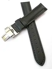 [g24] 20mm Genuine Leather Black Watch Band Strap for Men and Women | Comfortable and Durable Material | Deployment Silver Buckle-G22