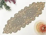 [Enliven] Handmade Table Runner, Peach and Golden Beaded Runner, Centerpiece, 13x36inch