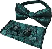 [Generic] Men Handkerchief Bow Tie Set Bowties Cufflinks Pocket Square Set