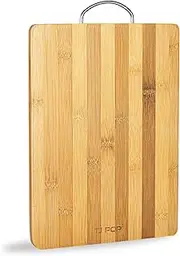 TJ POP Bamboo Cutting Board for Kitchen, Bamboo Chopping Board with Metal Handle for Meat, Cheese, Fruit & Vegetables, Reversible Heavy Duty Serving Board Charcuterie Board, 13" x 9.5" x 0.6”