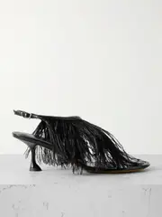 [Proenza Schouler] Proenza Schouler - Tee Feather-trimmed Leather Sandals - Black - IT39 IT 39 Black