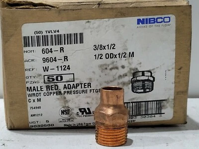Nibco 3/8" Sweat x 1/2" MIP Copper Reducing Male Adapter Fitting QTY 43