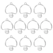 10Pcs Mushroom Shaped Alloy Open Back Bezel Pendants Resin Frame, Silver Tone