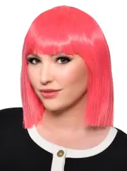 Short Strawberry Pink Heat Resistant Bob Fashion Wig with Fringe