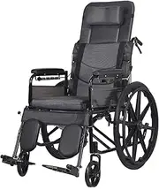 24" Heavy-Duty Foldable Wheelchair with Park Brakes with Commode Folding Wheel Chair Swing Away Footrests 6-Level Recline 136kg/300lbs Weight Capacity (24 INCH BLACK)