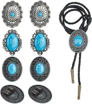 [SUPERFINDINGS] Pack of 6 3 Styles Bolo Tie Slider Clasp Leather Tie Ties Slide Synthetic Turquoise Bolo Ties Decor for Bracelet Jewellery Making DIY Craft Wallet Bag, Pewter
