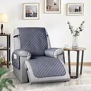 LEDON® Waterproof Recliner Chair Cover Quilted Sofa Slip Cover Protector with Non-Slip Strap, Side Armrest and Pockets for Kids and Pets, Dog, Cat (Gray)