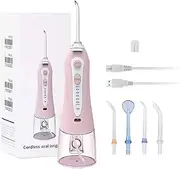 Professional Cordless Water Flosser Teeth Cleaner, Portable Dental Oral Irrigator with 4 Nozzle, IPX7 Waterproof USB Rechargeable,Pink