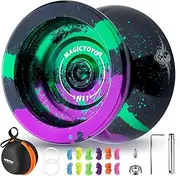 MAGICYOYO N11 Professional Yoyo – Unresponsive Design for Adult Tricks, Suitable Yoyo for Kids 8-12 or Above, Dual-Purpose Responsive Bearing, 12 Extra Strings, Case, Bearing Kit - Black Green Purple