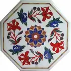 18'' antique white Marble side Center Table Top lapis Stone Inlay malachite w6