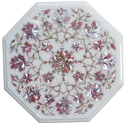 Marble Coffee Table Top Mother of Pearl Inlay Work Corner Table for Batnroom