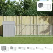 Dog House with Run Outdoor Backyard Dog Crate Kennel Galvanised Steel vidaXL