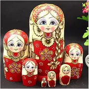 Matryoshka Russian Nesting Dolls 7 Pieces Nesting Doll Wooden Hand-Painted Russian Matryoshka Handmade Toys for New Year and Birthday Gift Happy Gift