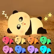 Panda Soft Silicone LED Bedside Light Baby Nursery Lamp with Warm White and 7-Color Breathing Mode Tap Control and USB Rechargeable，with 30/60 Minutes Timer, Best Gifts for Girls Boys and Adults.