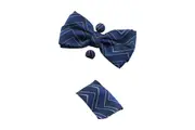 Mens Navy Blue Zig Zag Matching Bow Tie, Pocket Square & Cuff Links Set
