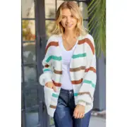 Striped Open Front Dropped Shoulder Cardigan