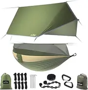 Single & Double Camping Hammock with Mosquito/Bug Net, 10ft Hammock Tree Straps and Carabiners, Easy Assembly, Portable Parachute Nylon Hammock for Camping, Backpacking, Survival, Travel & More