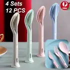 4Set 12PCS Cutlery Travel Knife Fork Spoon Wheat Straw Portable Eco Tableware AU