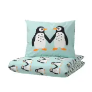 Ikea Duvet Cover & Pillow Case BLAVINGAD Penguin Single Bed Light Turquoise Gift