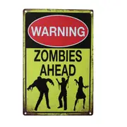 2xtin Sign Warning Zombies Ahead Tin Metal Sign Man Cave Brand New