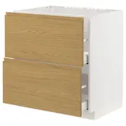 METOD / MAXIMERA base cab f hob/2 fronts/2 drawers, white/Voxtorp oak effect, 80x60x80 cm