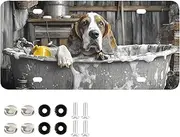 ZRYSMY License Plate Beagle Bathtub Funny Aluminum Decorative Car Front Metal Plate 6 × 12 in