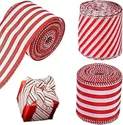 Wired Christmas Ribbon | 3 Rolls Burlap Ribbon for Christmas Trees,Christmas Burlap Strip Ribbon, Christmas Tree Wrapping Craft Ribbons for Decor, 5 Yards Per Roll