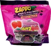 Zappo Grape & Strawberry Sour Flavoured Chews Lollies 30 X 26G