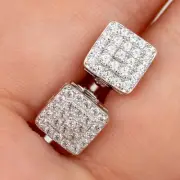 Mens Real Solid 925 Sterling Silver Iced CZ Earrings Screw Back Square