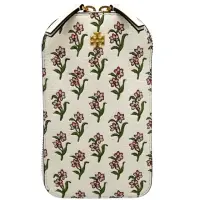 在飛比找momo購物網優惠-【TORY BURCH】專櫃款花朵X白皮革卡片手提斜背手機包