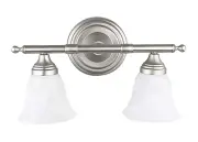 Sunset Lighting 2-Light Vanity w/ Faux Alabaster Glass Bright Satin Nickel Finis