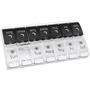 Push Button 7Day Pill Medicine Vitamin Organizer Box Weekly Am Pm and Lids, Black and White Am Pm, 1 Count