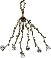 Witch Bells, 13 Inch Hemp Rope Wind Chimes with Metal Bell, Green Leaves and Metal Charm, Hanging Wind Chimes for Outside Door Garden-