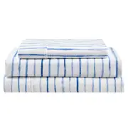 150GSM Waterprint Flannelette Bed Sheet Set - Blue, Queen - Queen