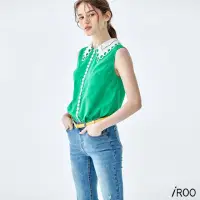 在飛比找momo購物網優惠-【iROO】雛菊蕾絲裝飾上衣