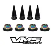 6 VMS RACING STRUT TOWER SPIKES + BLACK WASHERS NEOCHROME NUTS FOR HONDA (for: Honda Civic)