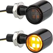 Motorcycle LED Mini Blinkers Small Turn Signals Light Micro Front Rear Indicator Compatible with Harley Davidson Honda Triumph Cruiser Choppers Street Bike (Smoke-Amber)