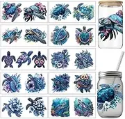 arricraft 10 Sheets Ocean Animals UV DTF Cup Wrap Transfer Sticker, Blue-Toned Sea Turtles Rub on Transfers Decal for 16OZ Glass Cups Furniture Craft Wood DIY Crafts 24x11cm/9.4x11inch
