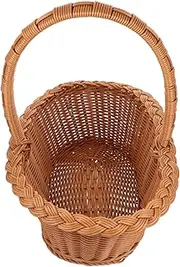 SEWOART Handmade Woven Picnic Basket Durable Handheld Grocery Basket for Outdoor Use for Camping Bread Fruits and Vegetables Storage Convenient and Practical