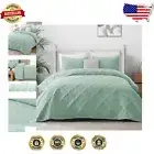Light Green Cal King Quilt Set - 3-Pc Lightweight Coverlet with Geometric Design