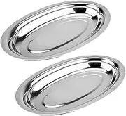 Generic 2pcs Stainless Steel Plates, Stainless Steel Oval Dishes, Dinner Plate Dish, Oval Shape Steaming Plates Steamed Fish Plates Fruit Tray for Serving Snack Camping