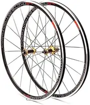 Road Bike Wheelset 700c 30mm Rim V/C Brake Quick Release Carbon Fiber Hub for 7/8/9/10/11 Speed Cassette Reflective 18/21 Holes 1650g (Color : Gold)
