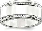 [JewelryWeb] 925 Sterling Silver Solid Polished Engravable 9.5mm Designed Edge Band Ring Jewelry Gifts for Women - Ring Size Options Range: L to X