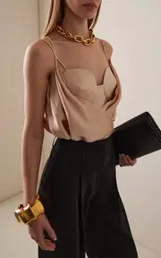 [Balmain] Draped Silk-Satin Bustier Top