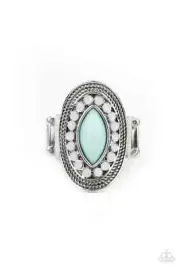 Paparazzi "Tea Light Twinkle" Blue & White Beaded Silver Textured Flex Fit Ring