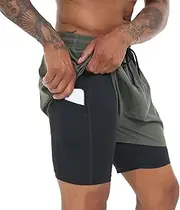 [YuKaiChen] Men's Running Shorts 2 in 1 Workout Gym Athletic Shorts with Liner Quick Dry Basketball Yoga Training Shorts with Pockets